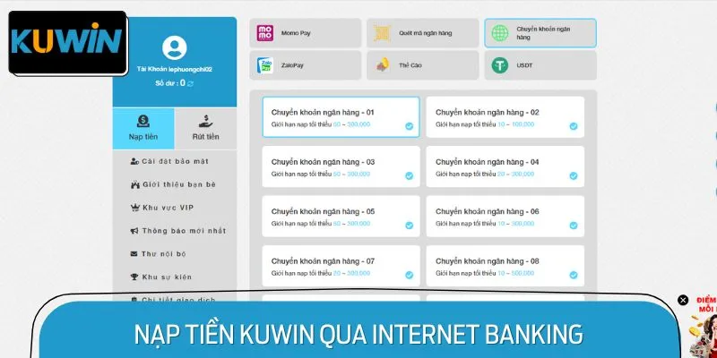 Nạp Tiền KUWIN Qua Internet Banking